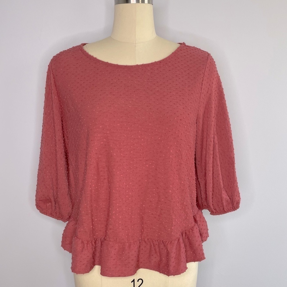 W5 Chenille Blouse with Ruffle Peplum- Size L- NWT